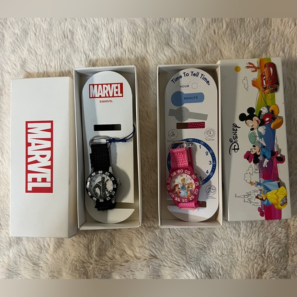 Kids Marvel Black Panther and Disneys Princesses watch set, New